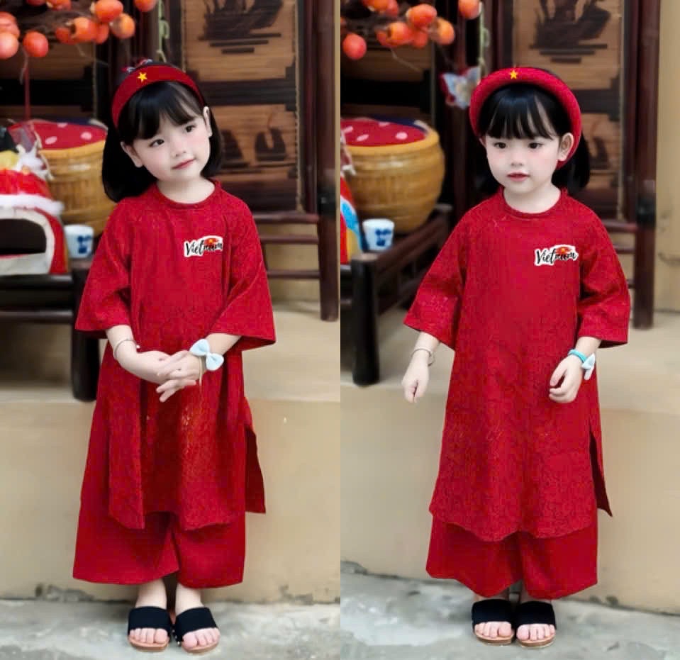 SET AO DÀI GẤM ĐỎ LOGO VIET NAM