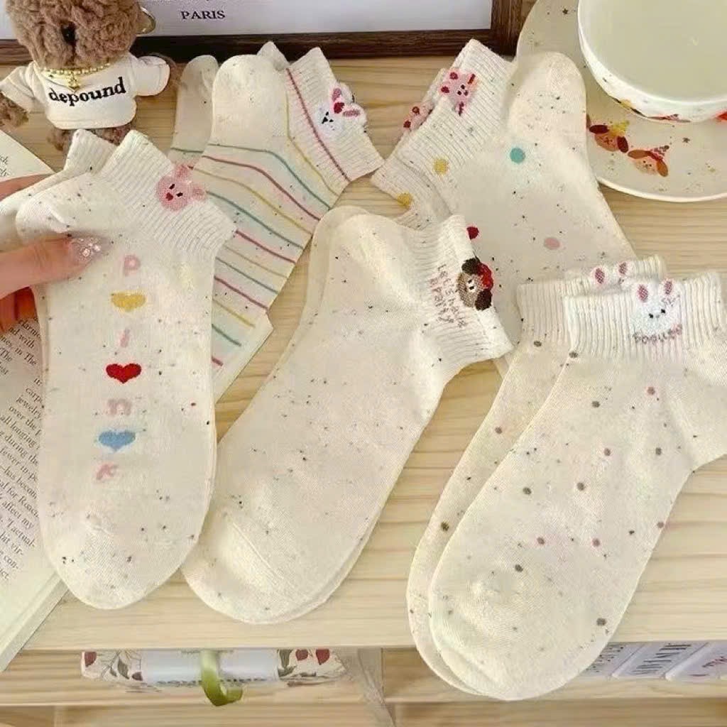 SET 10 ĐÔI TẤT TIÊU HỒNG KEM CỔ NGẮN