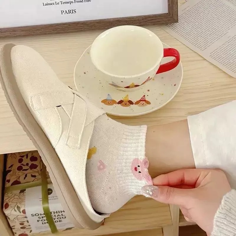 SET 10 ĐÔI TẤT TIÊU HỒNG KEM CỔ NGẮN