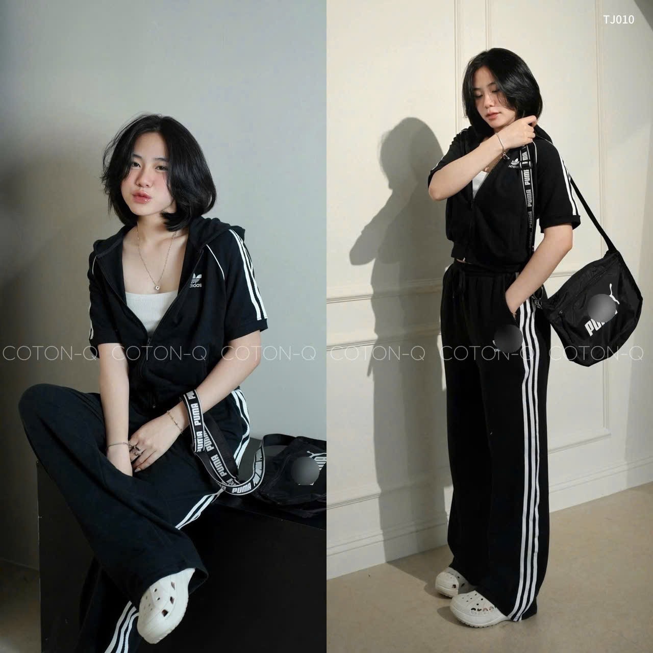 BỘ DAS CỘC ĐEN MIX QUẦN SUÔNG PHỐI SỌC