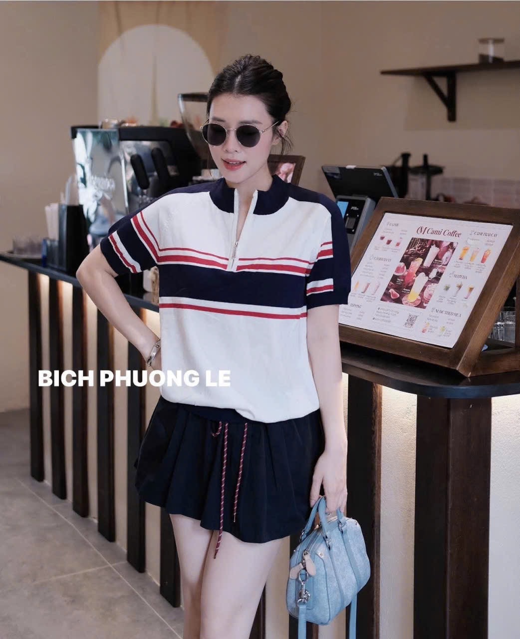 ÁO LEN POLO KẺ THAN CỔ KHOÁ CỘC TAY