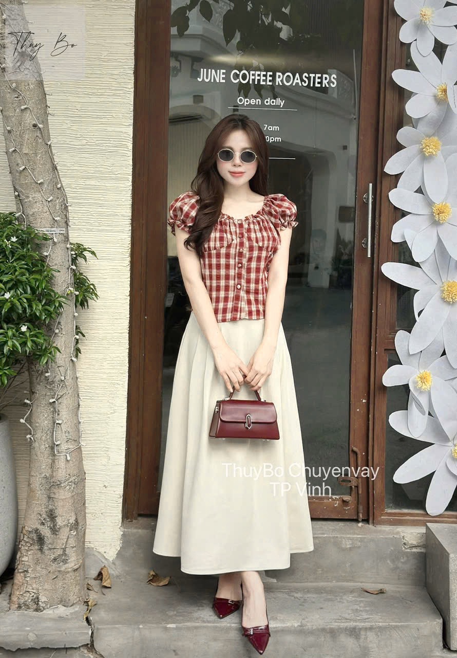 SET ÁO KÊ TAY BỒNG CỔ VUÔNG MIX CV