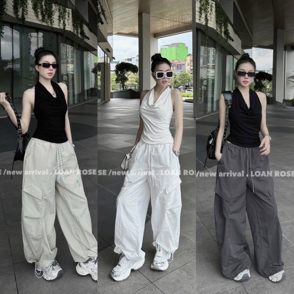 SET ÁO CỔ YẾM MIX QUẦN GIÓ TÚI HỘP - chốt theo màu quần