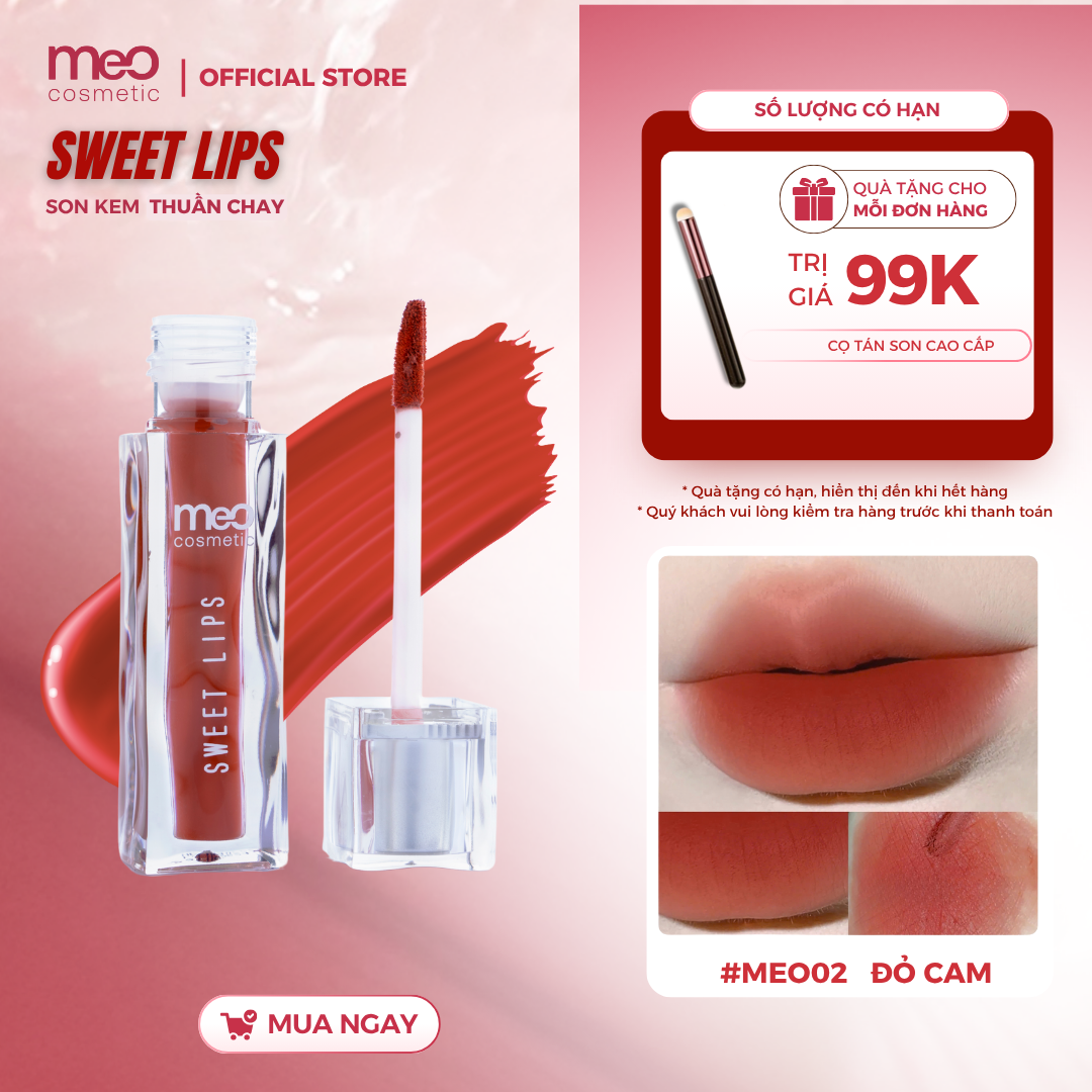 Son kem lì MeO Sweet Lips dạng nước, mịn lì lâu trôi, hiệu ứng căng mọng 5g