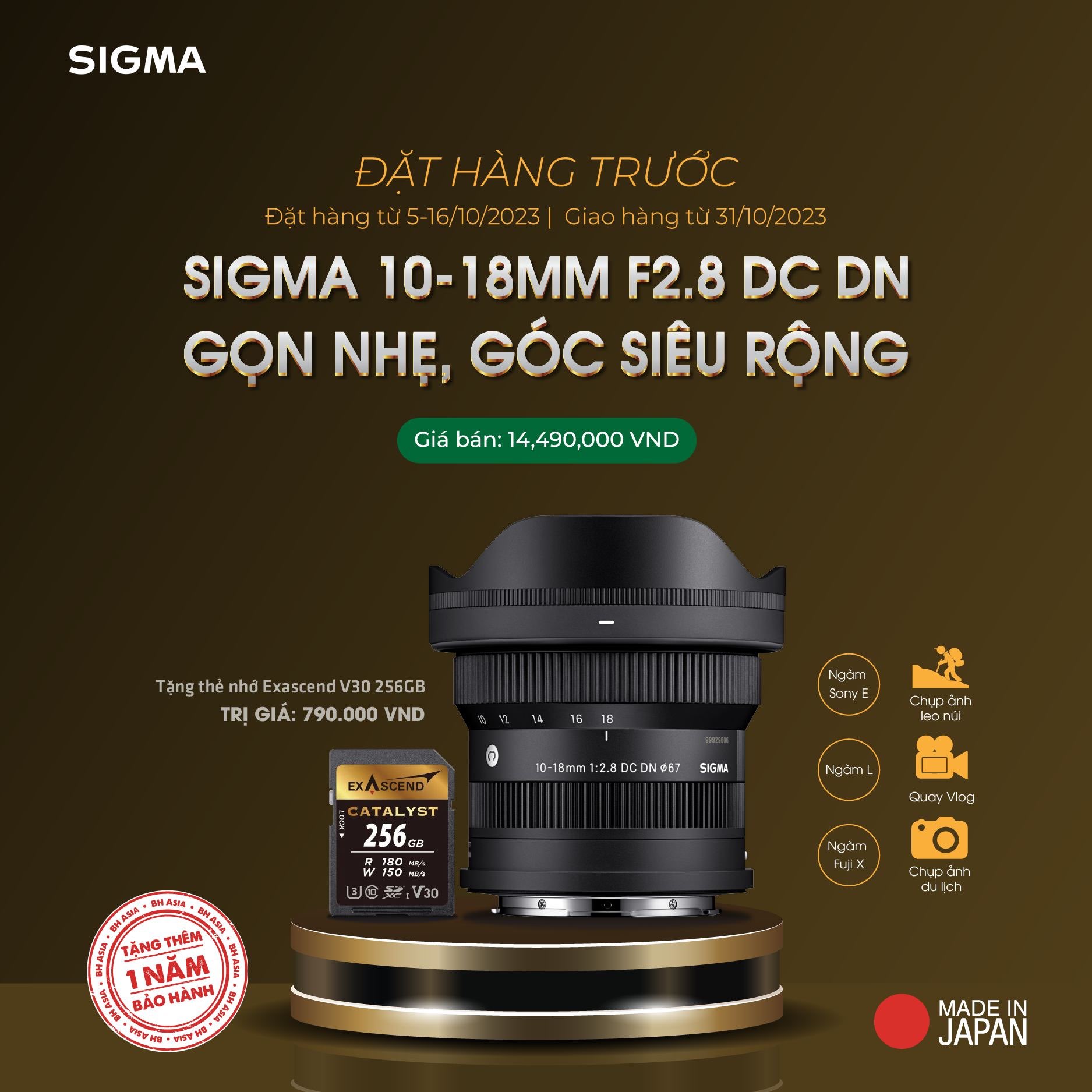 Đặt trước Sigma 10-18mm F2.8 DC DN Sony Fuji với mức giá ưu đãi kèm quà tặng