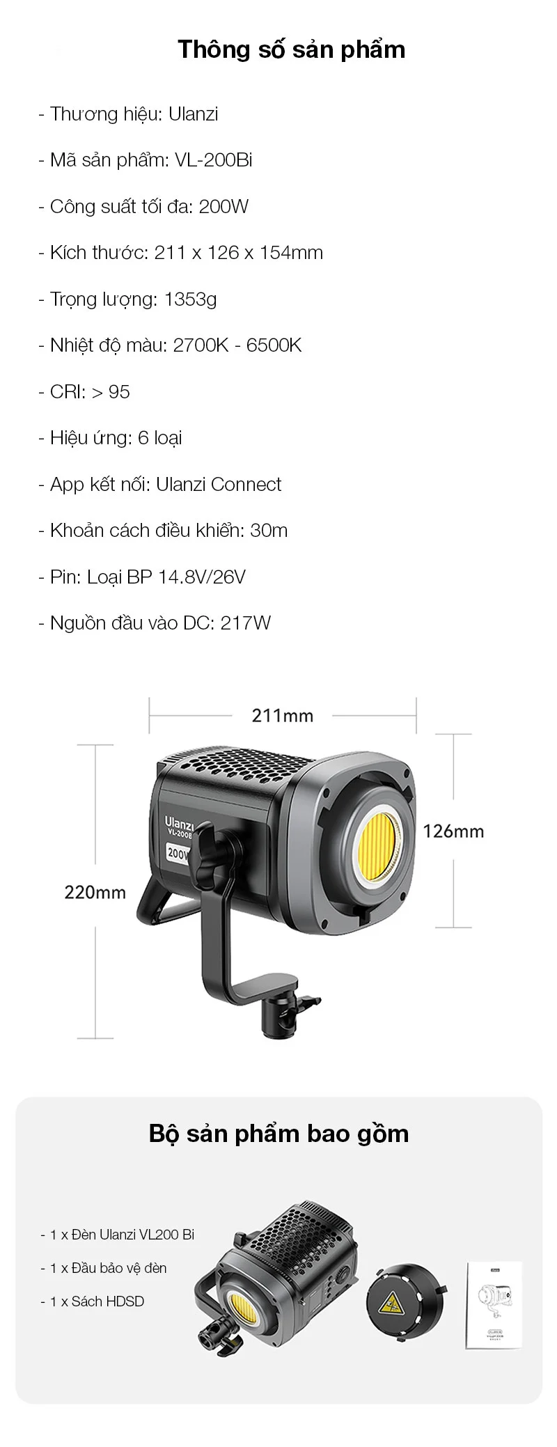 Đèn Led Cob Bi-Color Ulanzi VL-200 Bi