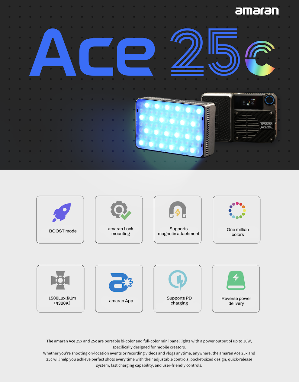 Đèn Led Aputure Amaran ACE 25C Colorfull Light - Chính Hãng