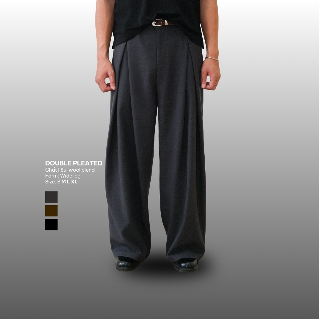 Plūs) Wide two-pleat trousers Dark gra