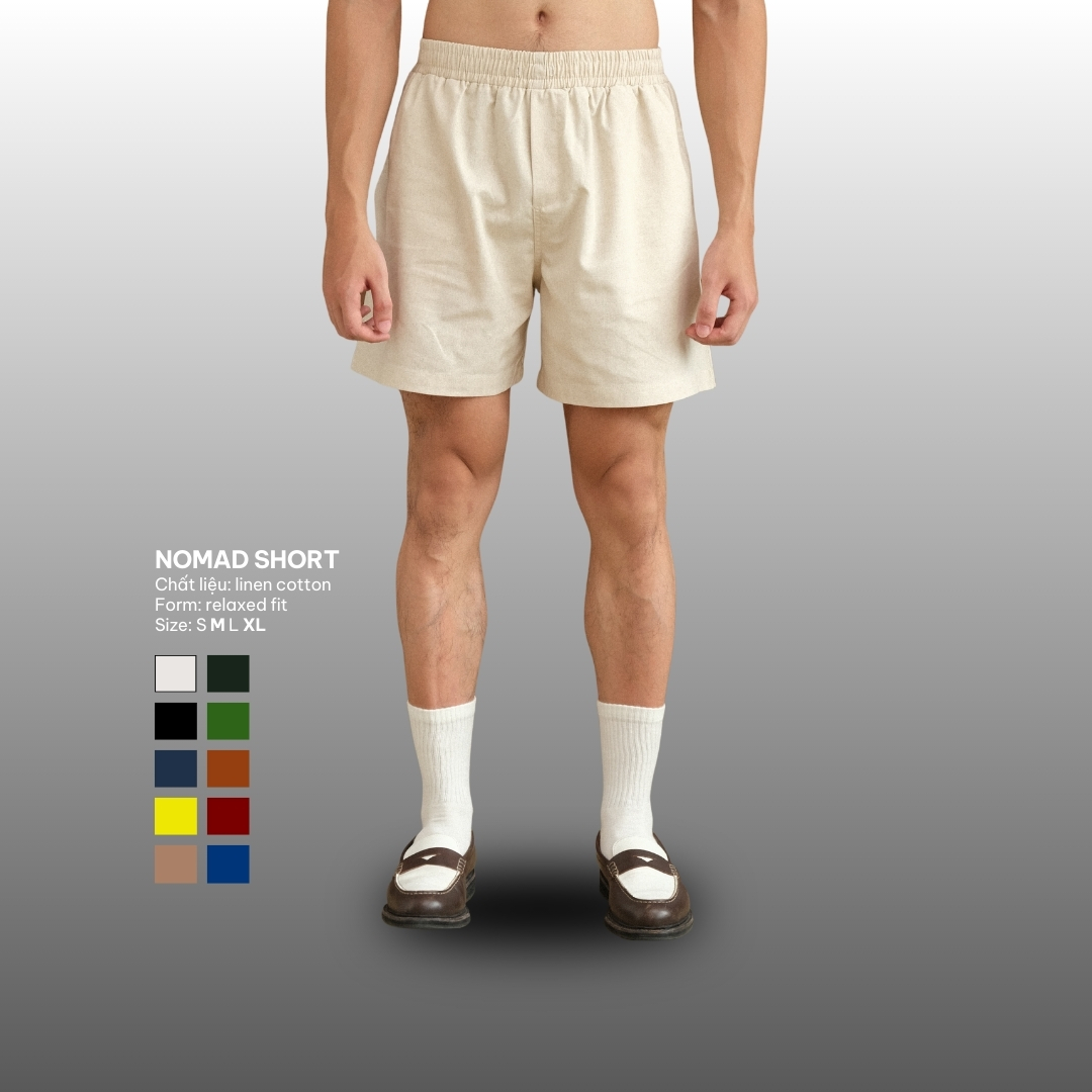 Quần Short Vải Linen Ống Vừa Dáng Cơ Bản