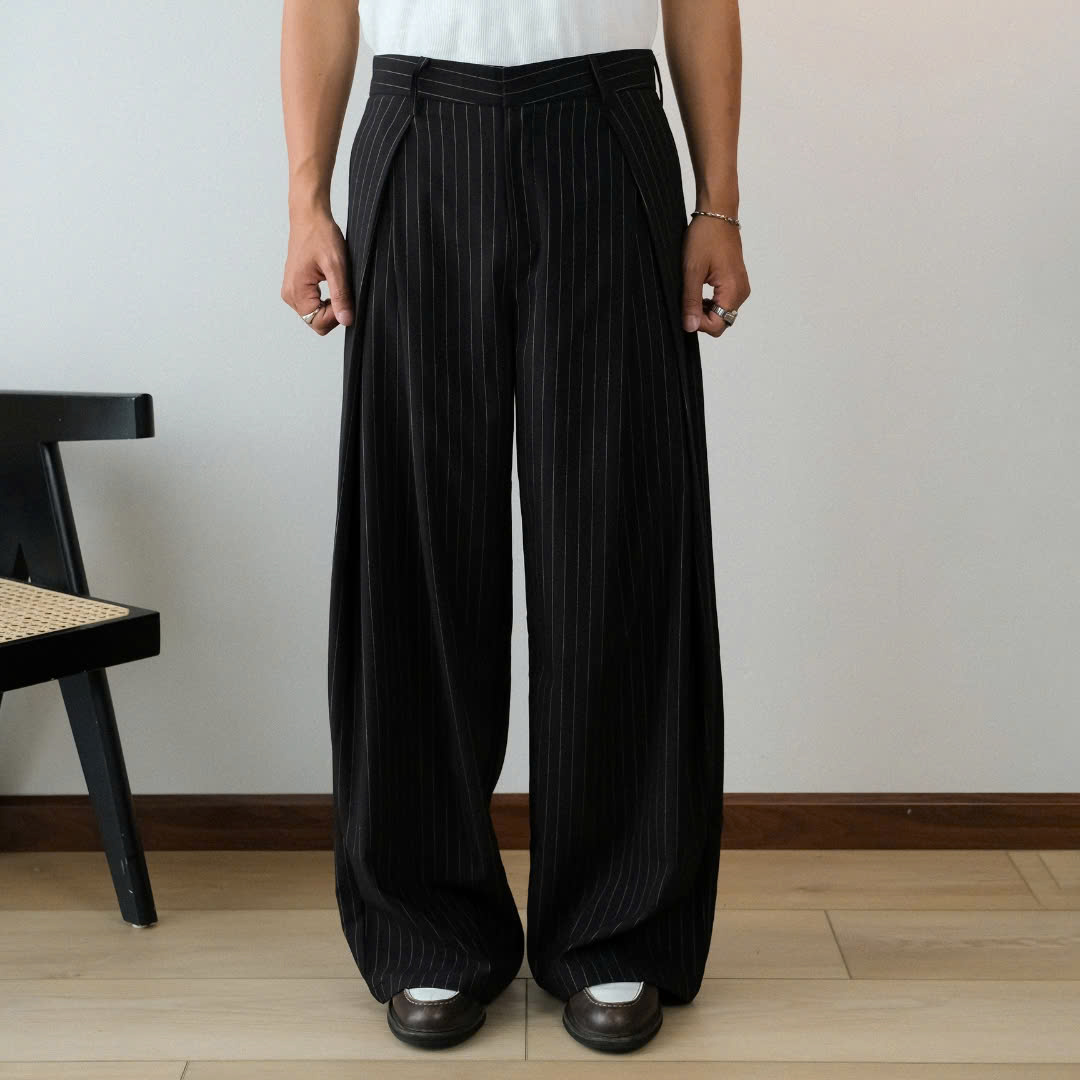 STRIPED DOUBLE PLEATED TROUSERS - B BROWN STUDIOS
