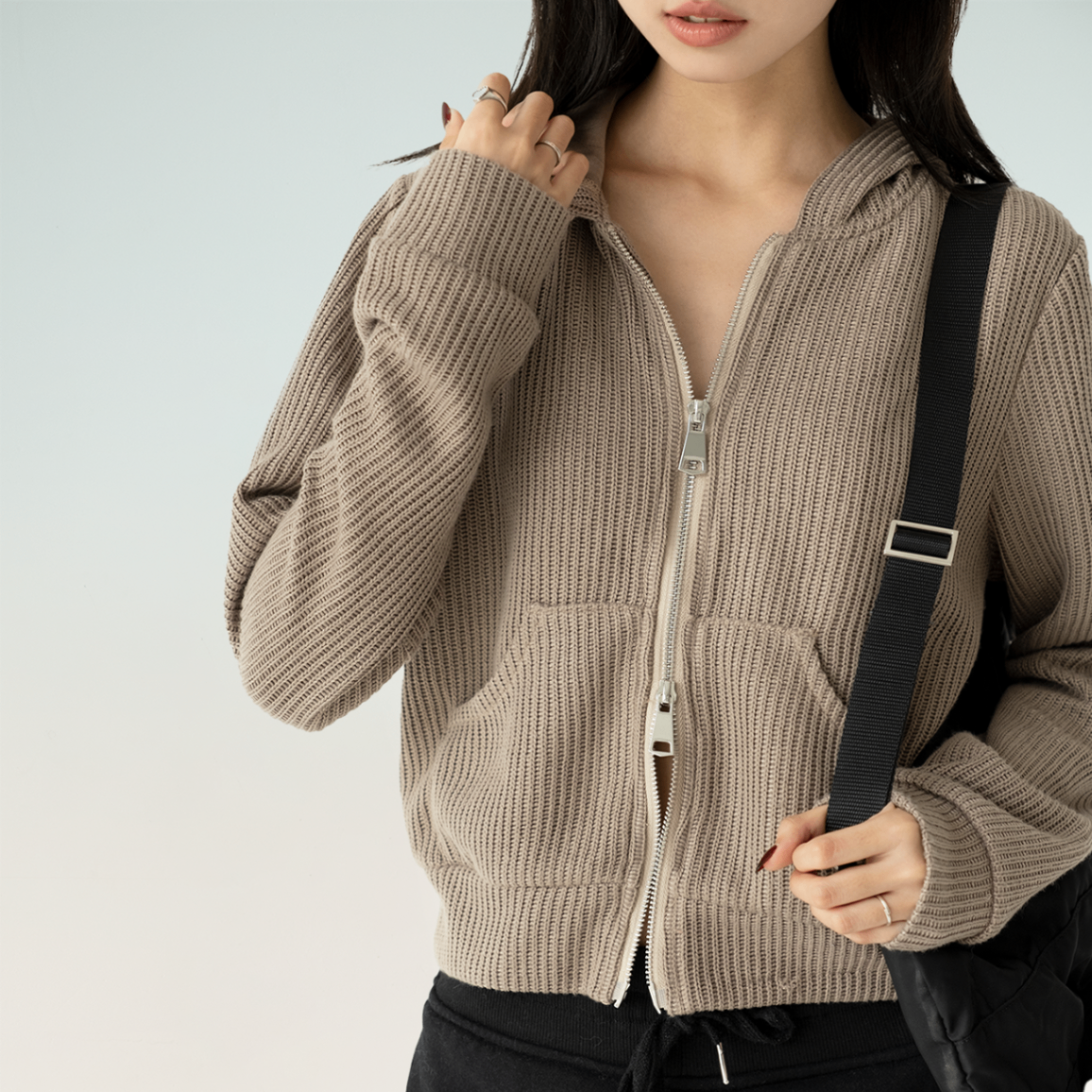 Zipped Knit Hoodie