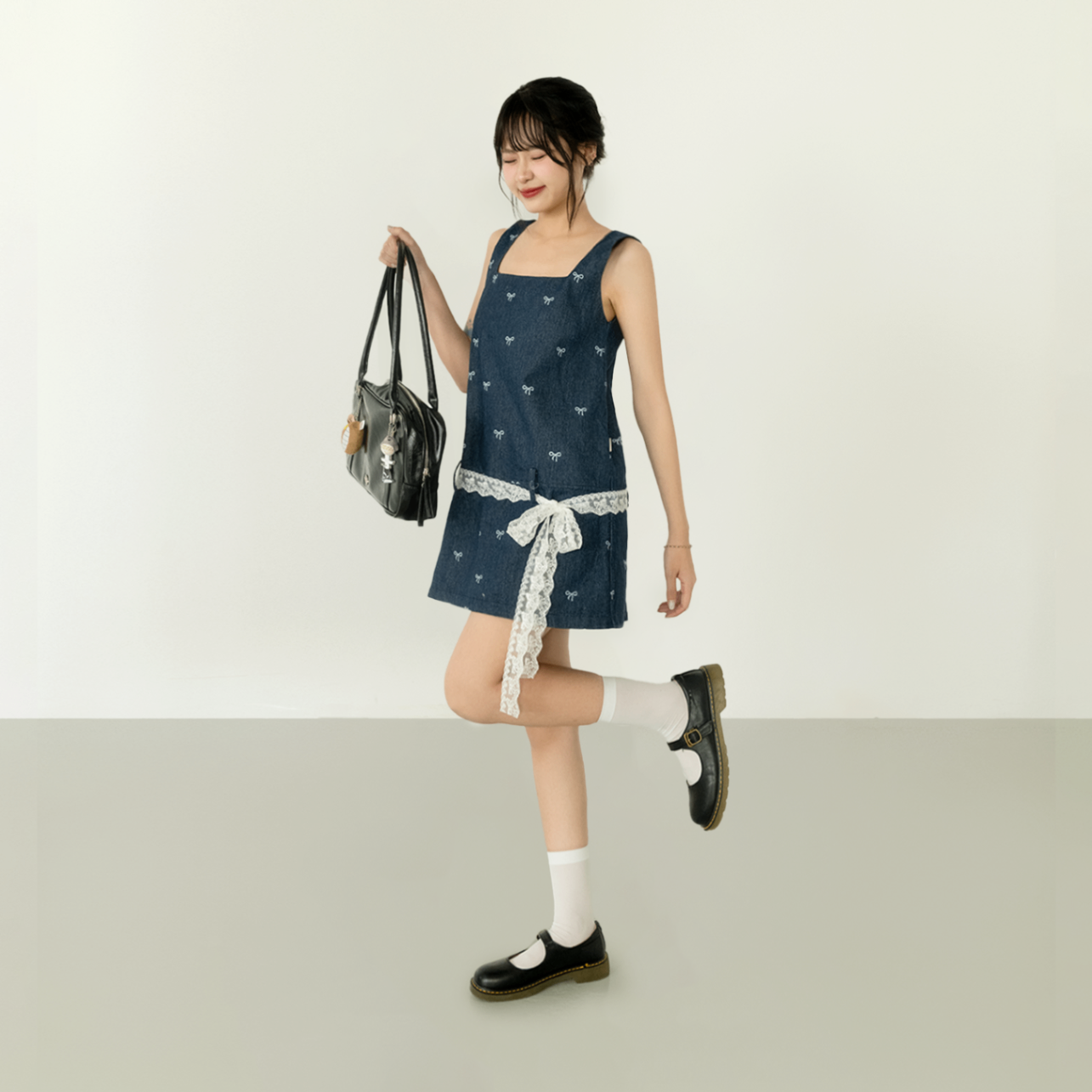 Bow Denim Pinafore