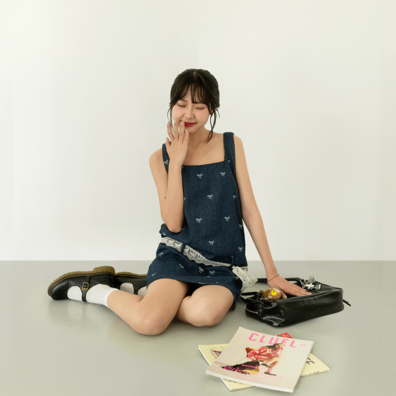 Bow Denim Pinafore