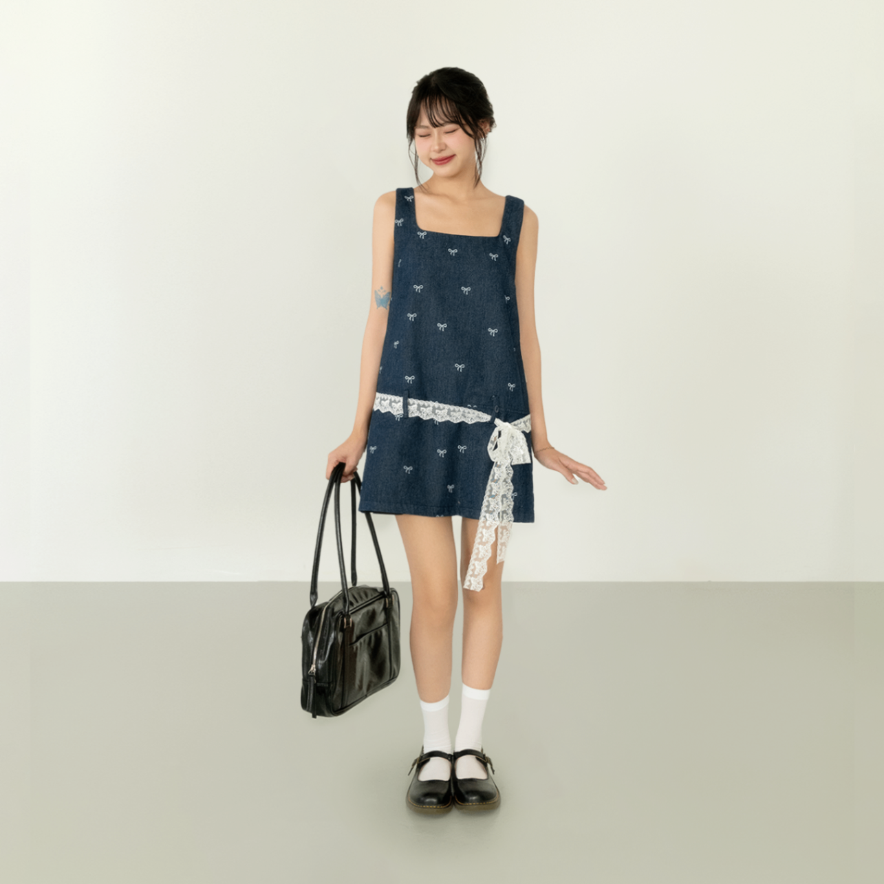 Bow Denim Pinafore