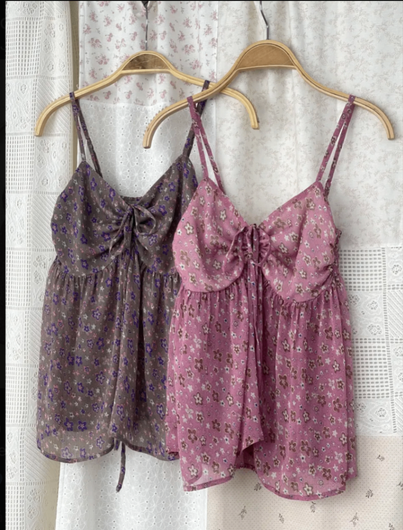 Scrunched Floral Top - Organza