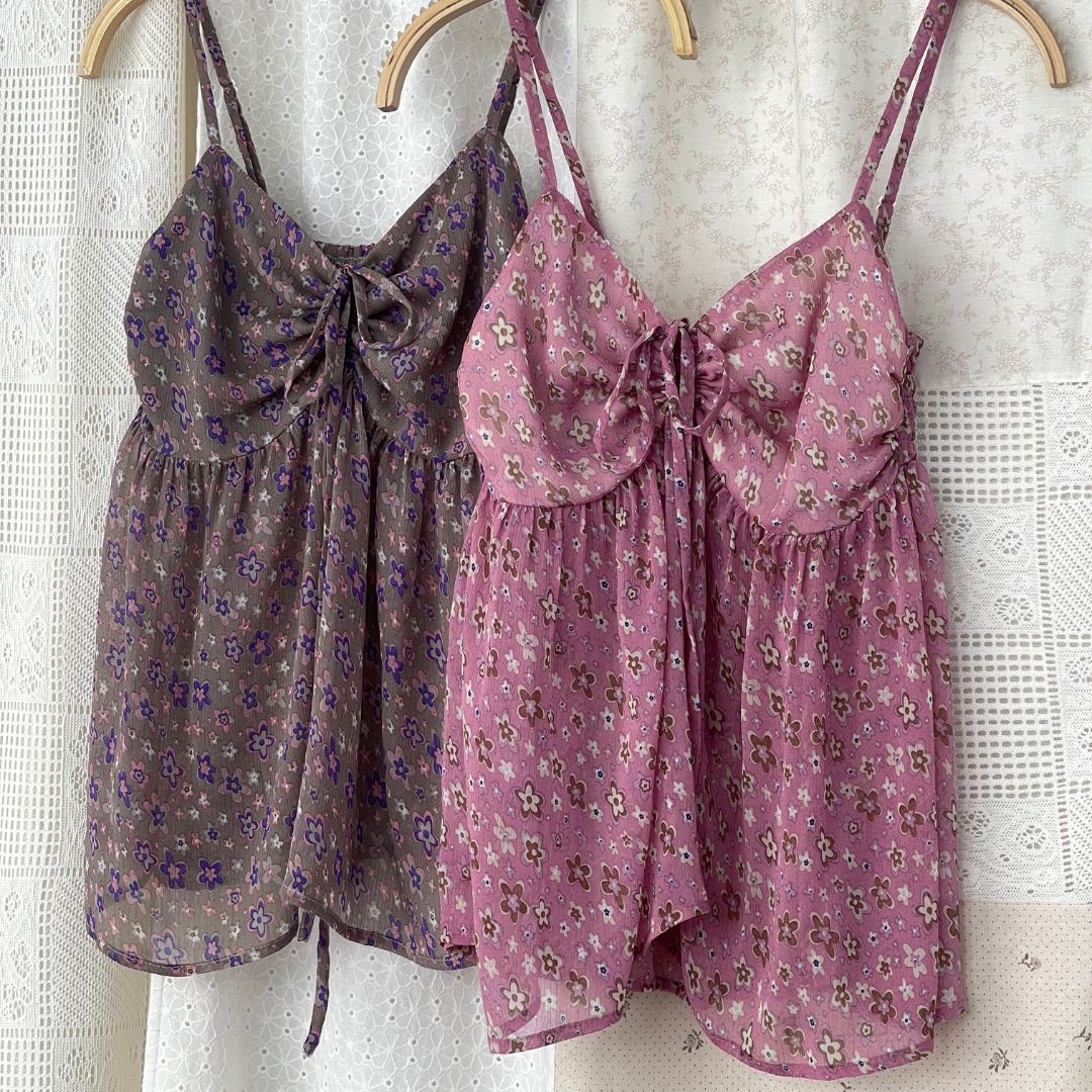 Scrunched Floral Top - Organza