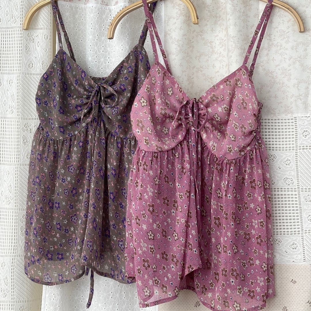 Scrunched Floral Top - Organza