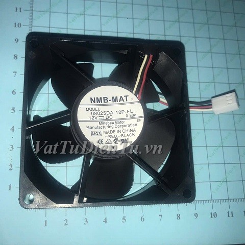 08025DA-12P-FL Quạt tản nhiệt 12V 0.8A 80x80x25mm NMB 3 dây đầu cắm B2
