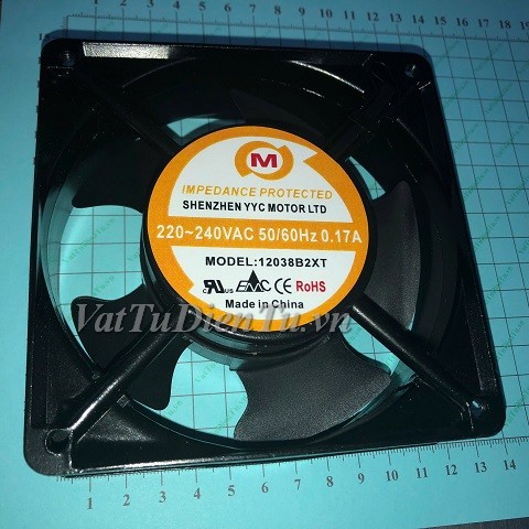 12038B2XT Quạt tản nhiệt 220V 0.17A 120x120x38mm YYC 2 chân giắc cắm