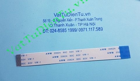 AWM 20624 80C 60V VW-1 Cáp dẹt FFC 10 sợi P1mm dài 100mm khác mặt