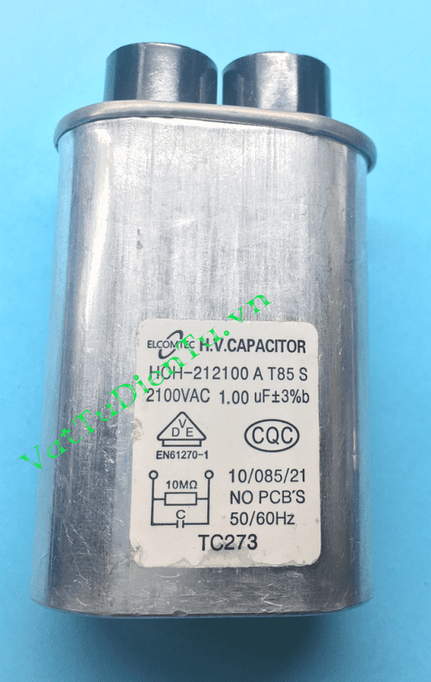 Tụ lò vi sóng 1uF 2100VAC 1.0uF 4.8mm; Mã: CAPHV-1uF2100VAC; Kiểu chân: hàn, cắm cốt; Xuất xứ: Hàng mới; Keywords: tụ cao áp lò vi sóng, tụ cho lò vi sóng, HV CAPACITOR, H.V.CAPACITOR.. Mã kho: CAPHV-1uF2100VAC-088