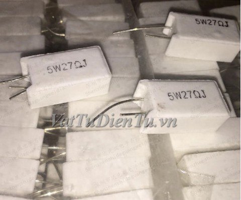 5W27R-J Điện trở sứ hình chữ nhật 27R 5W; Mã: 5W27R-J; Kiểu chân: cắm