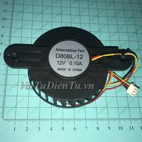 D80BL-12 Quạt tản nhiệt 12V 0.10A 108/75x28/17mm Alternative 3 dây đầu cắm A