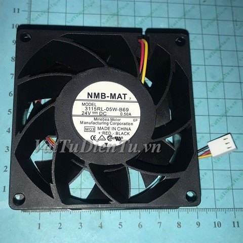 3115RL-05W-B69 Quạt tản nhiệt 24V 0.5A 80x80x38mm NMB 3 dây đầu cắm B2