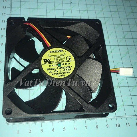 F129025SMT Quạt tản nhiệt 12V 0.18A 92x92x25mm EVERFLOW 3 dây đầu cắm B2
