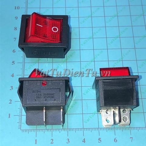 KCD4-4P Công tắc nguồn có đèn 16A 250V 4 chân 2 vị trí 30X25MM