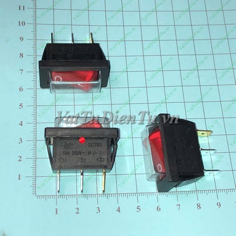 SC791 Công tắc nguồn 15A 250V 3 chân có đèn màu đỏ chống nước