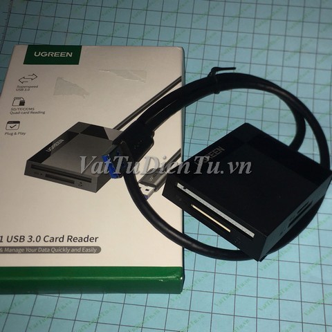 30333 Đầu đọc thẻ USB 3.0 hỗ trợ thẻ TF/SD/CF/MS dài 0.5m UGREEN CR125 - Chính hãng