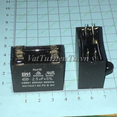 Tụ 2.5uF 450VAC CBB61 4 chân có lỗ bắt ốc