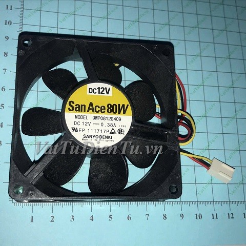 9WP0812G409 Quạt tản nhiệt 12V 0.38A 80x80x25mm SANYO 3 dây đầu cắm B2