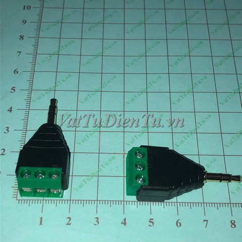 Jack audio 3.5mm đực sang 3 chân cắm domino màu xanh lá