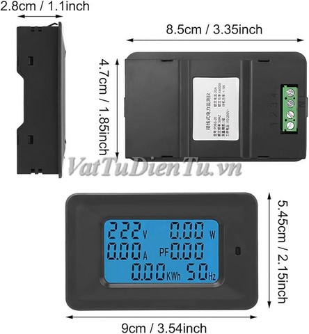 P06S-20A Công tơ mét điện tử gia đình 20A, đồng hồ đo công suất, hiển thị 6 thông số V, A, W, kW, Hz, PF