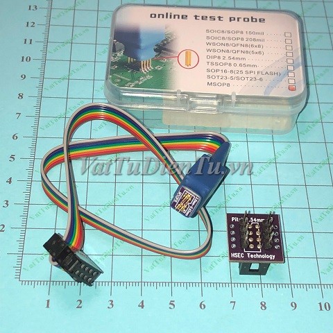 POGO-MSOP8 Đế chuyển đổi MSOP8 sang DIP8 Pogo Adapter MSOP8 to DIP8 kiểu đầu dò IC 3x3mm pin 0.65mm, Kim test IC Pin Test IC, đầu dò spring probe test IC TVSP8 to DIP8, Pogo pin test socket for chip programming
