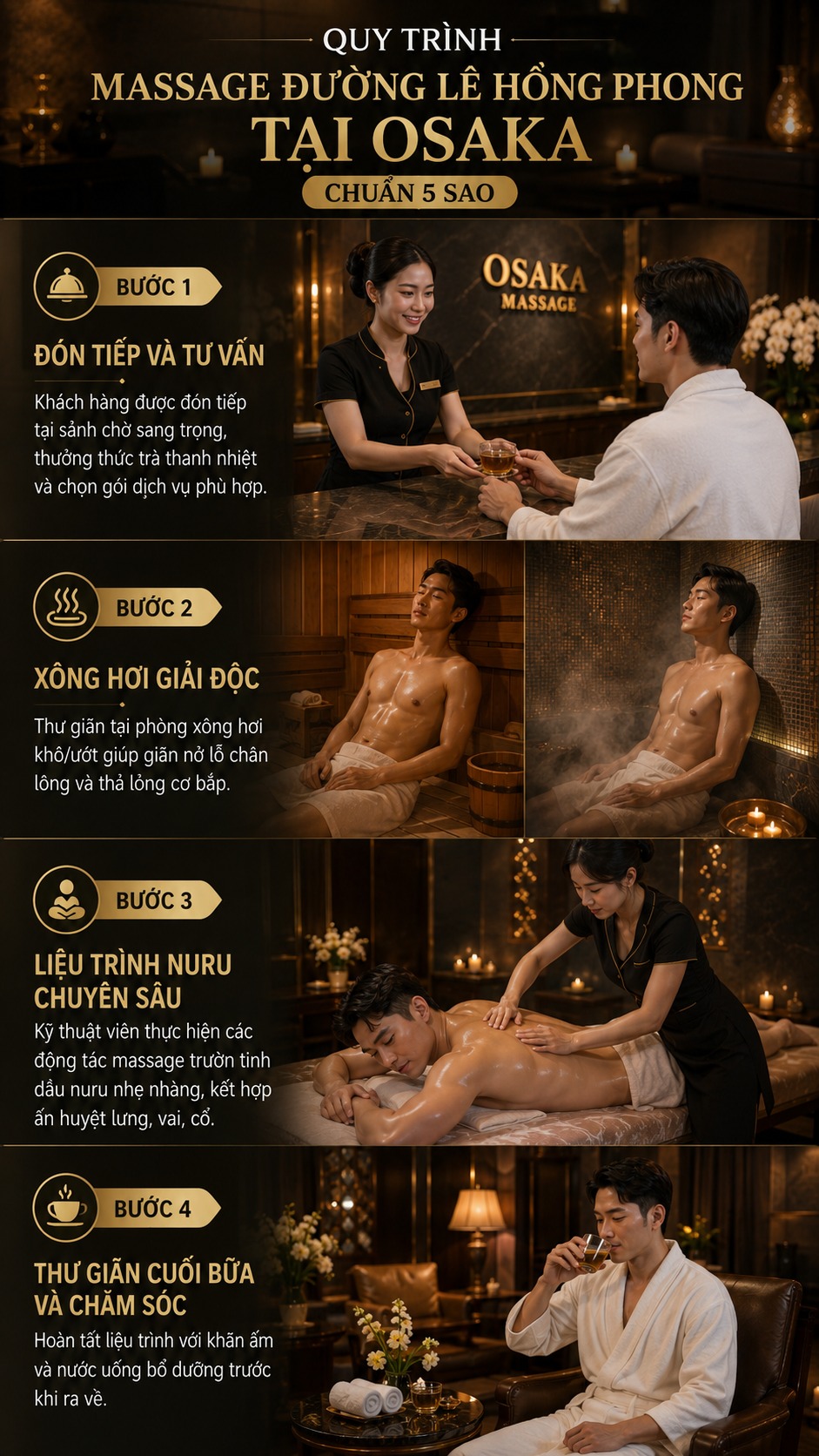 Quy trình dịch vụ chuẩn 5 sao tại Massage nuru OSAKA