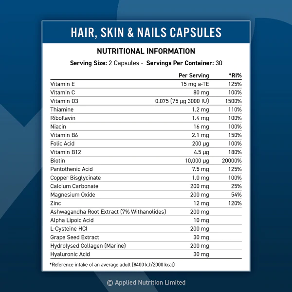 APPLIED NUTRITION Hair, Skin & Nails 30 lần dùng