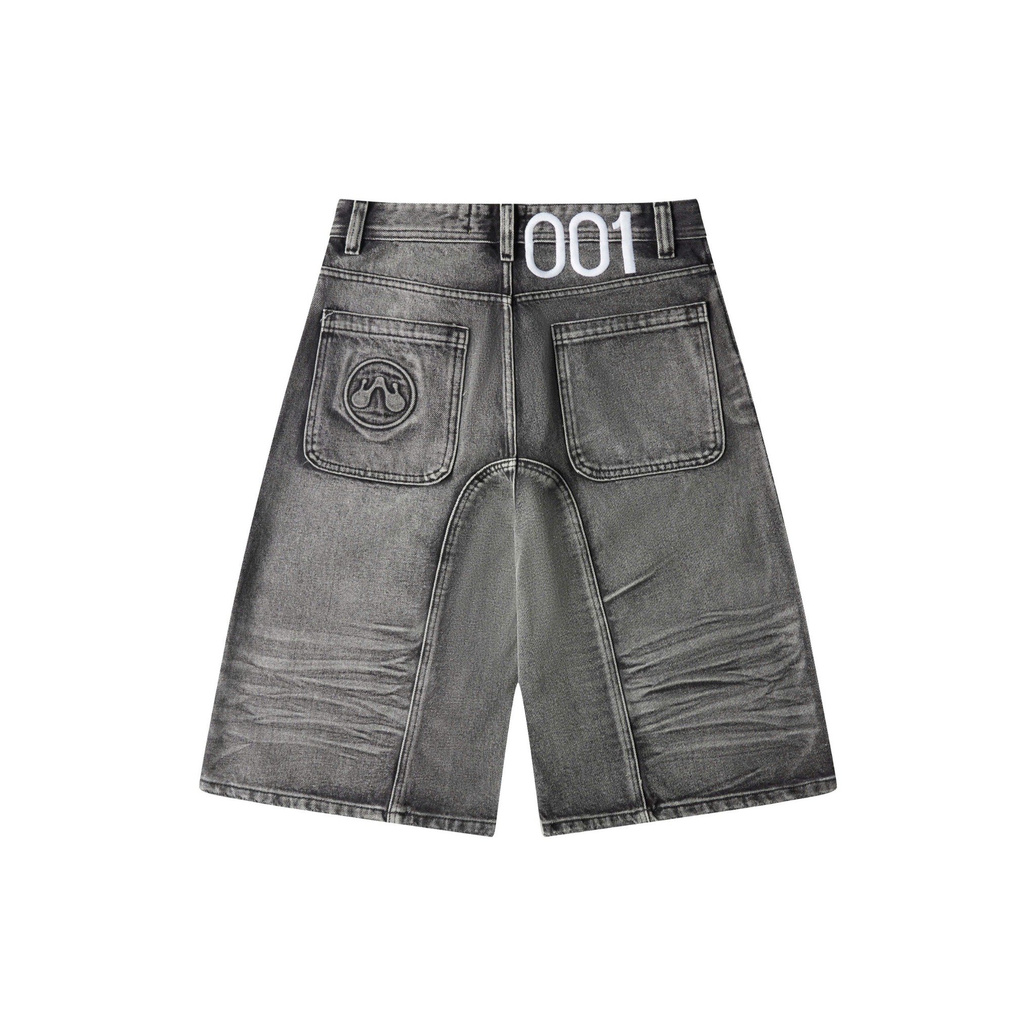 WHDC SRVIVR WASHED BAGGY DENIM SHORTS IN BLACK