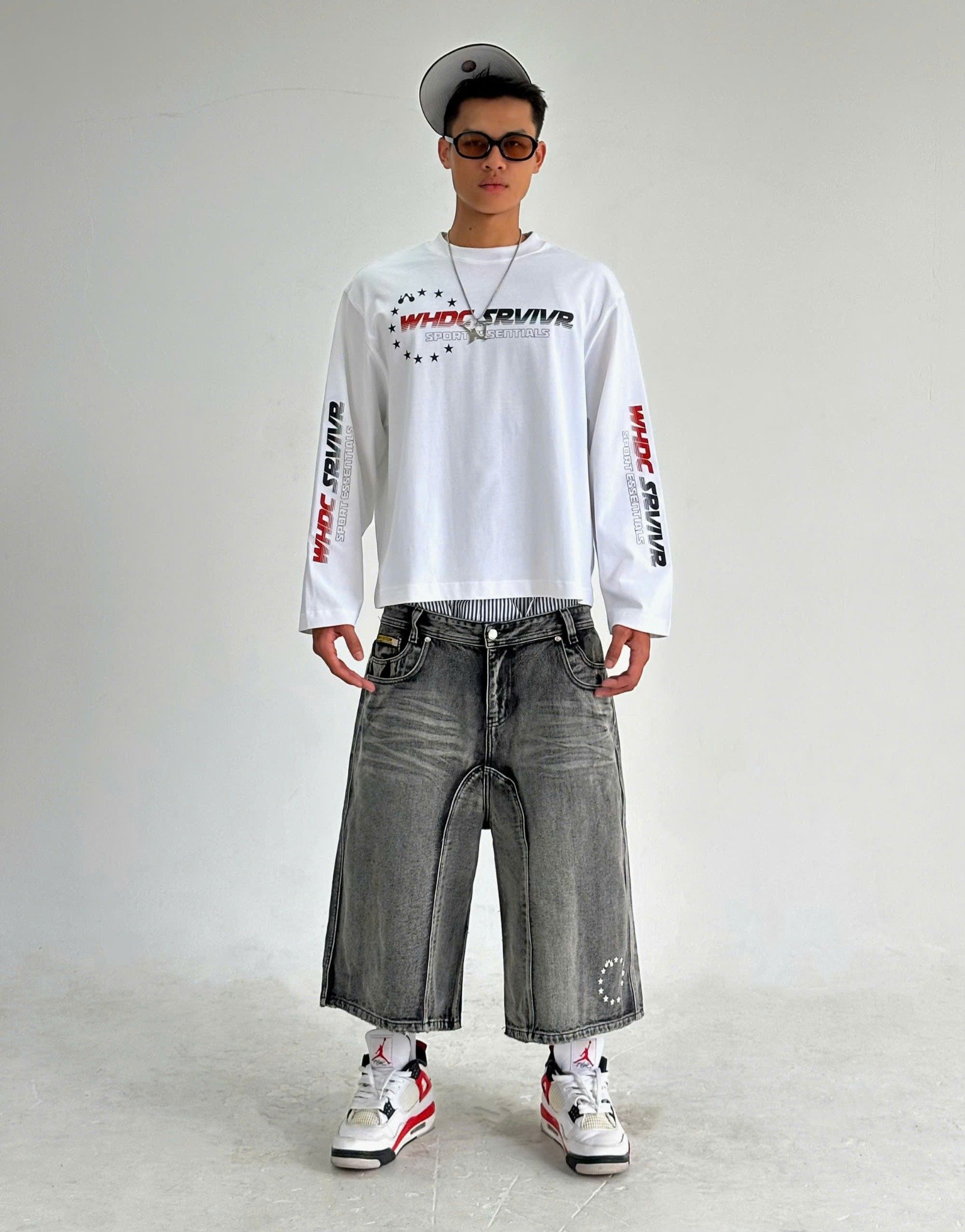 WHDC SRVIVR WASHED BAGGY DENIM SHORTS IN BLACK