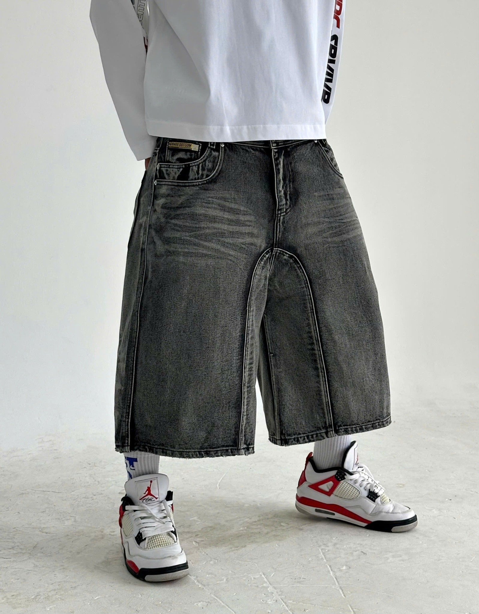 WHDC SRVIVR WASHED BAGGY DENIM SHORTS IN BLACK
