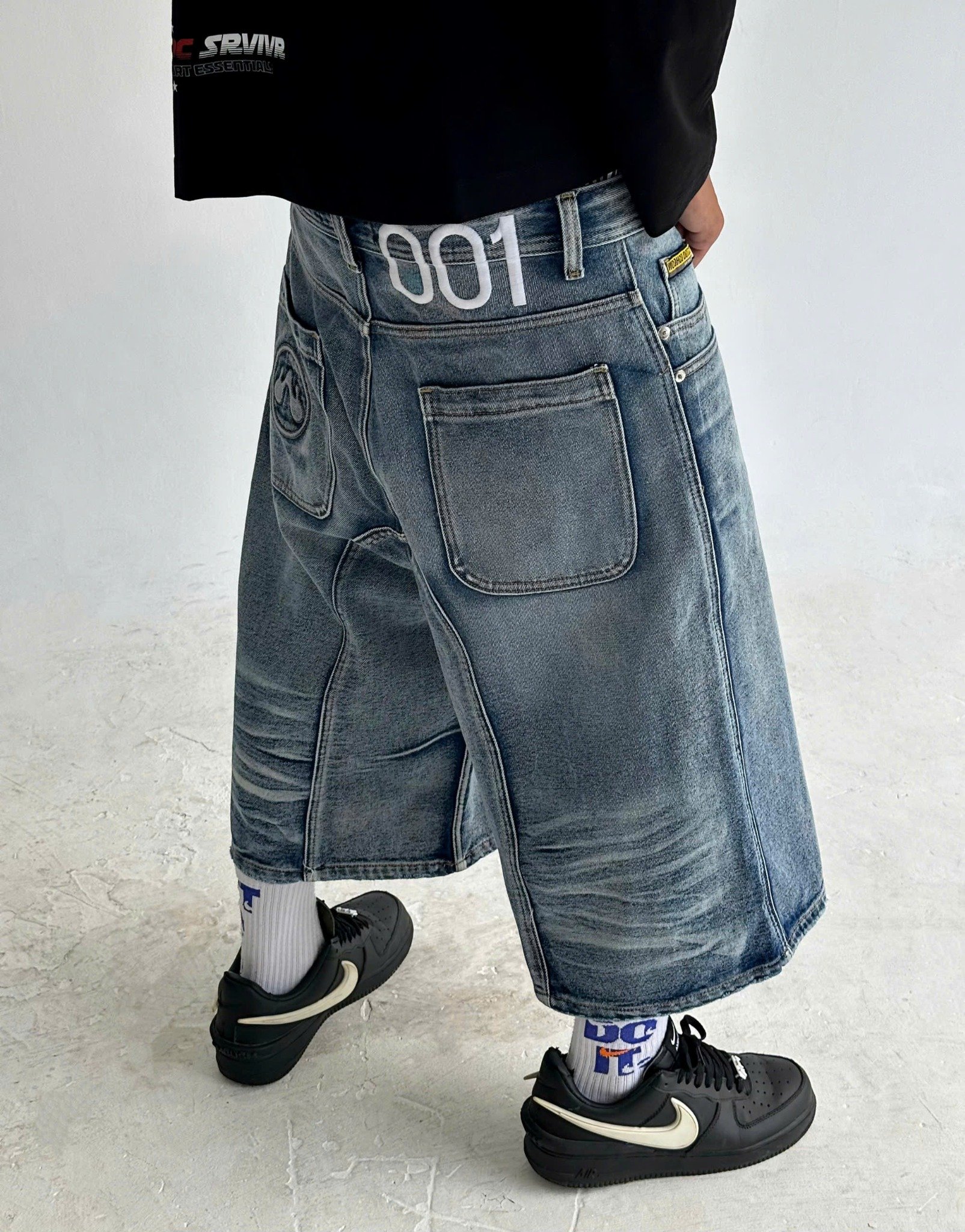 WHDC SRVIVR WASHED BAGGY DENIM SHORTS IN BLUE
