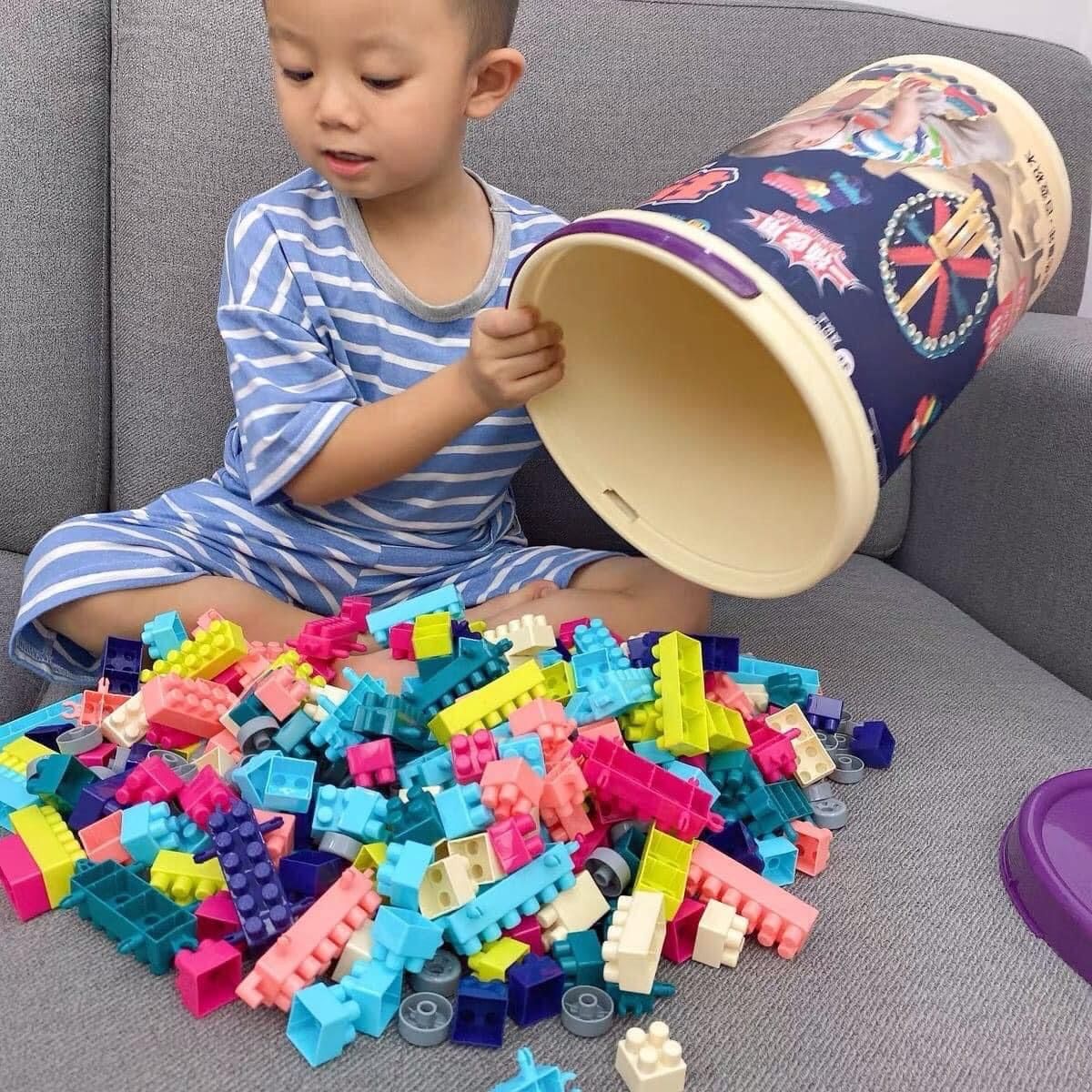 Bộ Lego xếp hình xô tròn màu tím