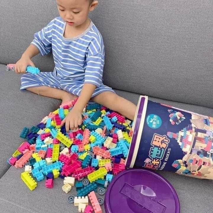 Bộ Lego xếp hình xô tròn màu tím