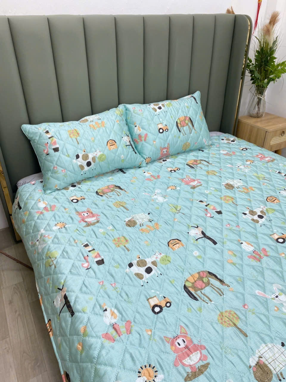Set Chăn trần + Gối trần - Tencel Xanh cú ngựa