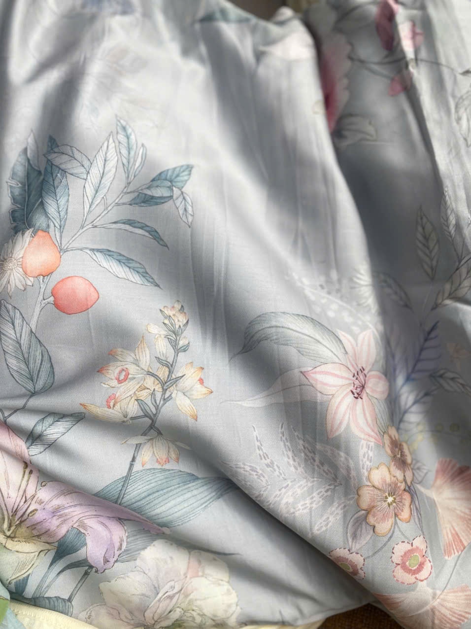 Tencel Xanh nhạt hoa to
