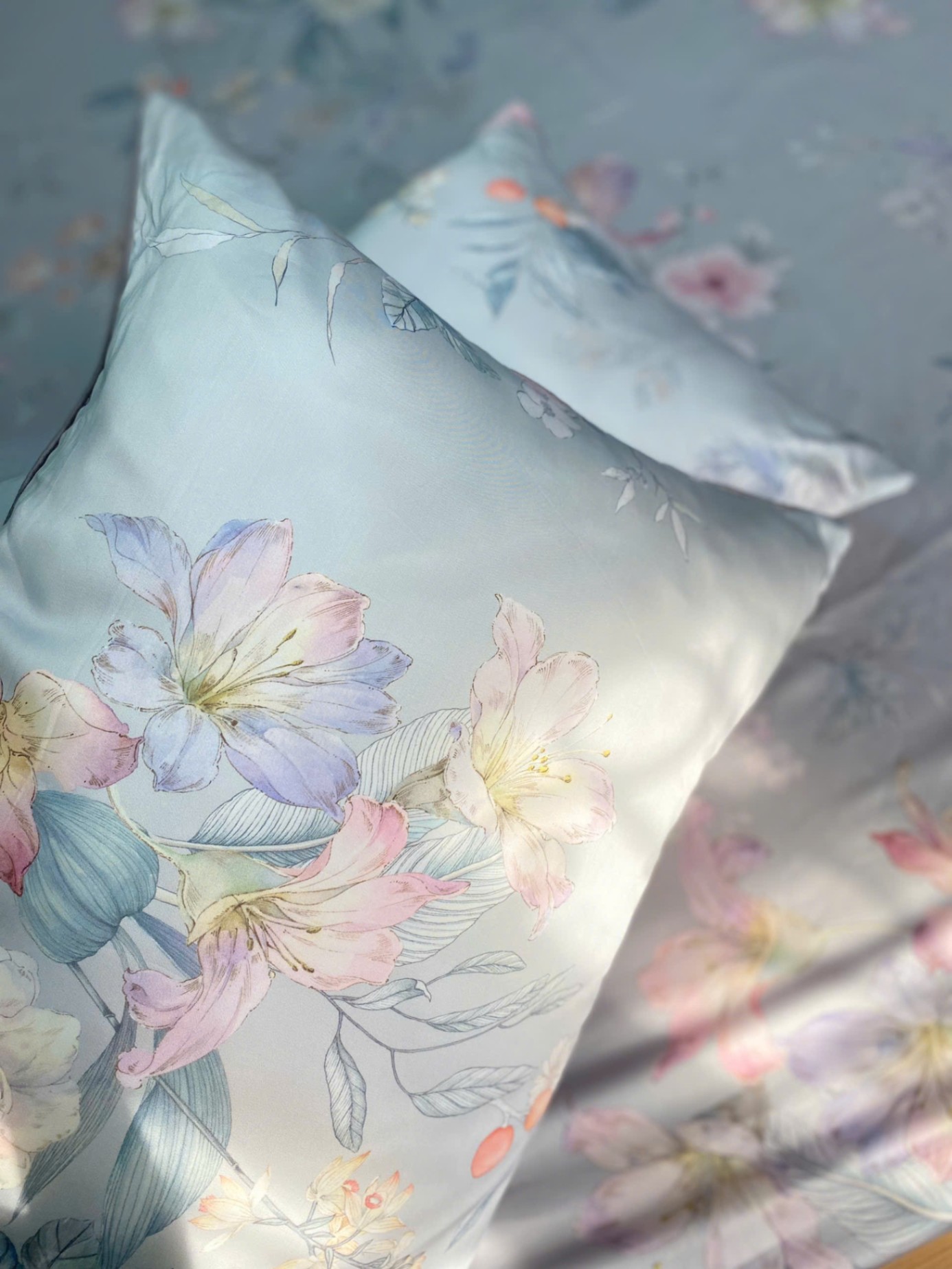 Tencel Xanh nhạt hoa to