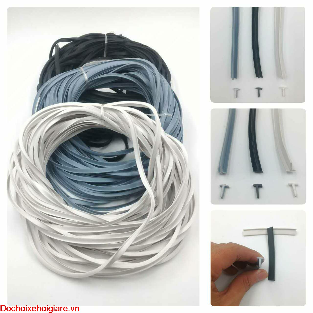 Gioăng cao su dán mép nối cản, ba đờ sốc. Chữ T. 3 màu. 20m