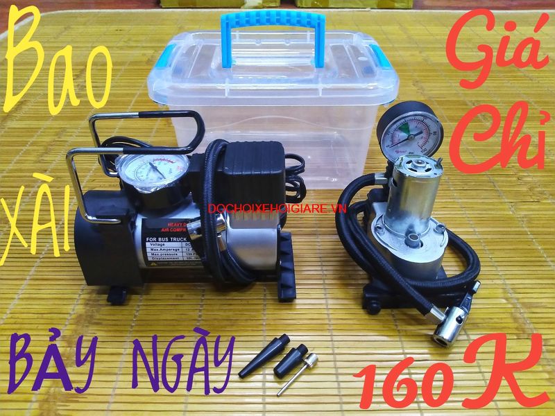 Máy bơm lốp ô tô xe máy mini 12V. Lõi đồng 120W. 1 Piston